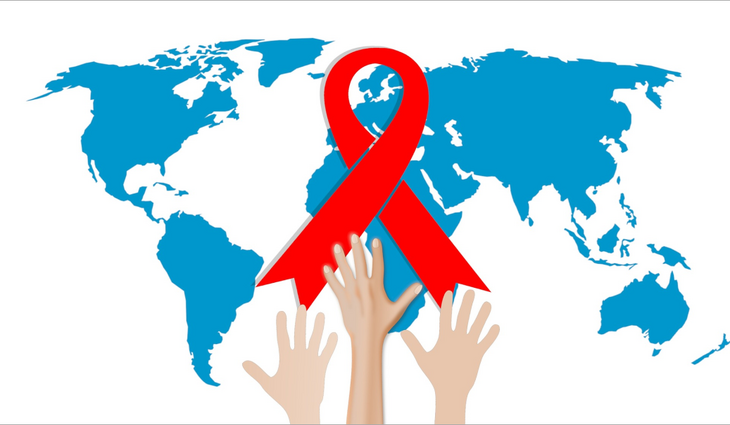 Символ ВИЧ на фоне карты мира