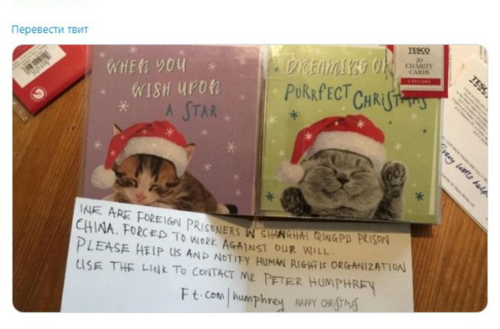 Китайские заключенные отправили послание о помощи в рождественской открытке