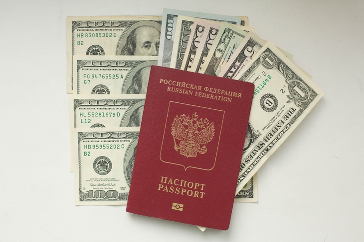 Санкт-Петербург. Заграничный паспорт гражданина РФ и доллары США.