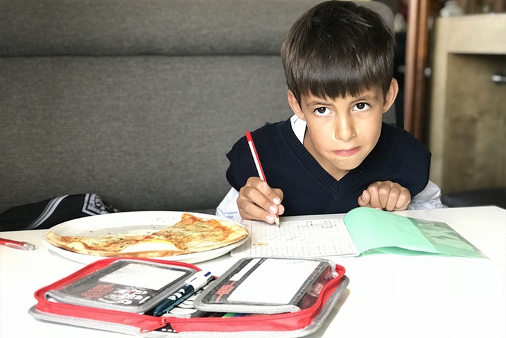 Мальчик делает уроки
