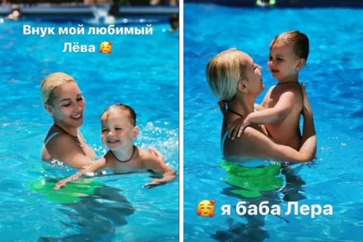 Лера Кудрявцева поиграла с внуком в бассейне