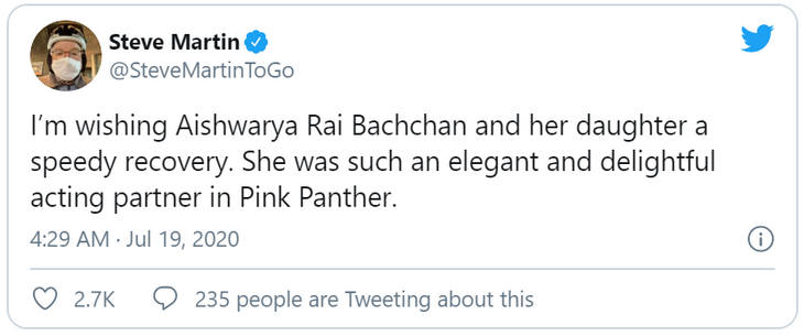 Стив Мартин переживает из-за госпитализации Айшварии Рай Стив Мартин переживает из-за госпитализации Айшварии Рай