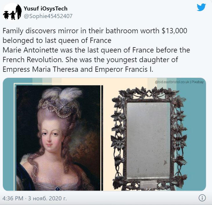 Висело 40 лет: семья нашла зеркало французской королевы в своей ванной