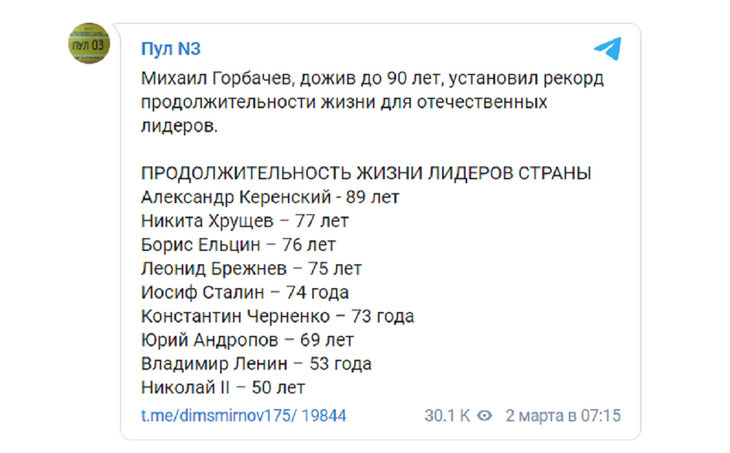 Made in USSR: Горбачев поставил рекорд по долгожительству среди российских правителей