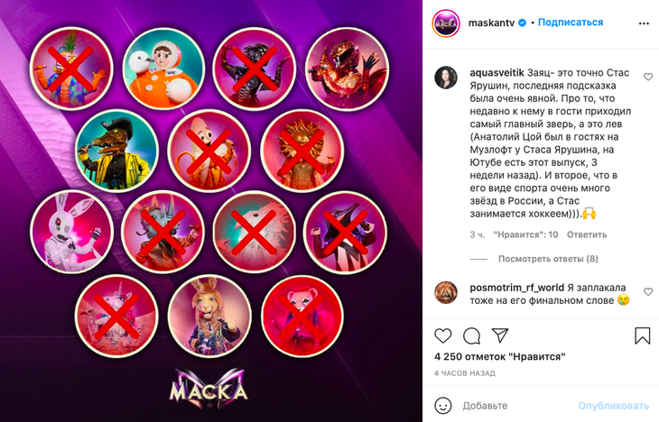 Дава, Ярушин, Паршута: зрители «Маски» разоблачили оставшихся персонажей