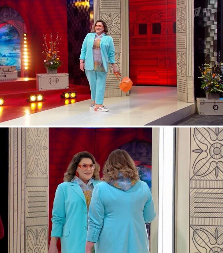 Полным и стильным: Хромченко показала, какой костюм в цвете «Тиффани» стройнит