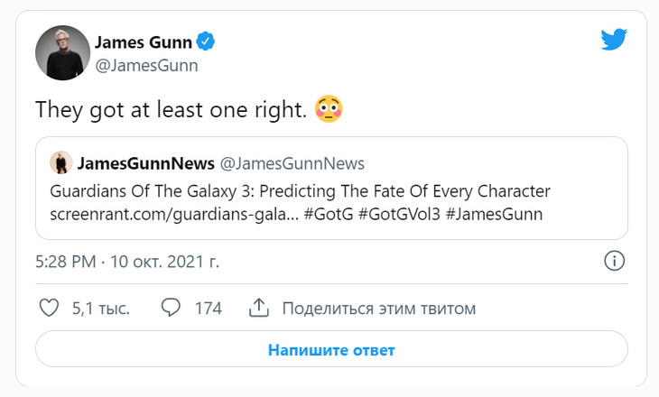 Один из них умрет: Джеймс Ганн намекнул на сюжет «Стражей Галактики-3»