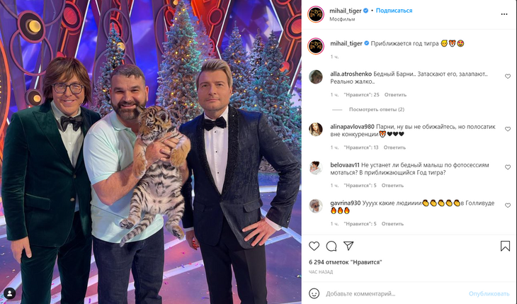 «Котика замучили!»: Басков и Малахов похвастались фото с тигренком