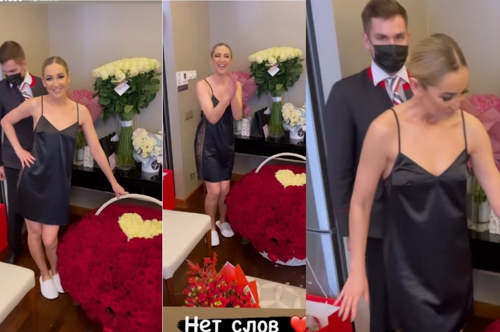 Бузова в нижнем белье приняла в номере двух статных парней с большим букетом