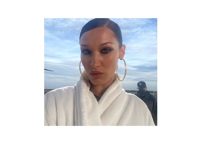 Bella Hadid showed off her bright eye makeup for promotional photos