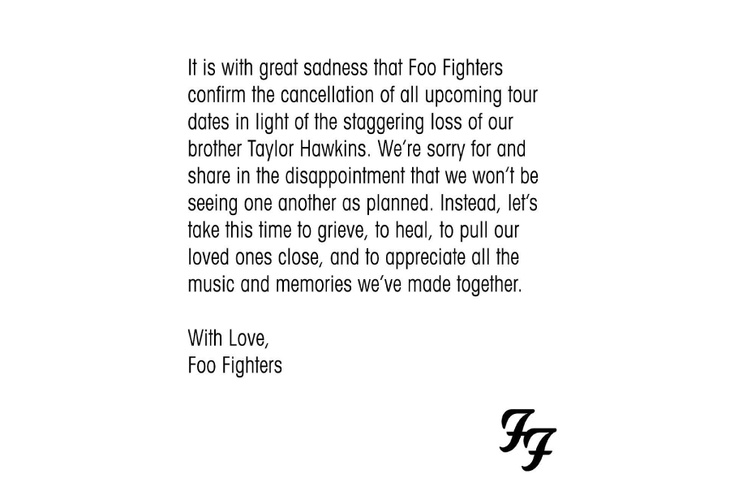 'Staggering loss of our brother': Foo Fighters cancel all tour dates