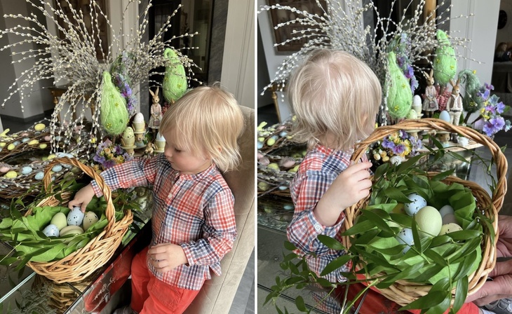 Полуторагодовалый Арсений Плющенко умилил фанатов, играя с пасхальными яйцами: фото